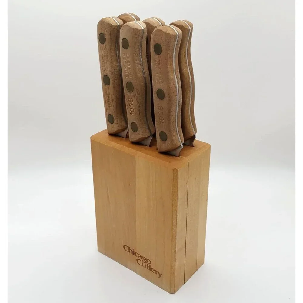 Set of 6 Vintage Chicago Cutlery 103S Steak Knives with Block